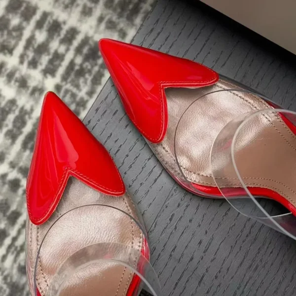 Star style Fashion Transparent PVC Mixed-color Women Pumps Elegant Pointed toe Thin High heels Slingbacks Mules Party Prom Shoes - Image 2