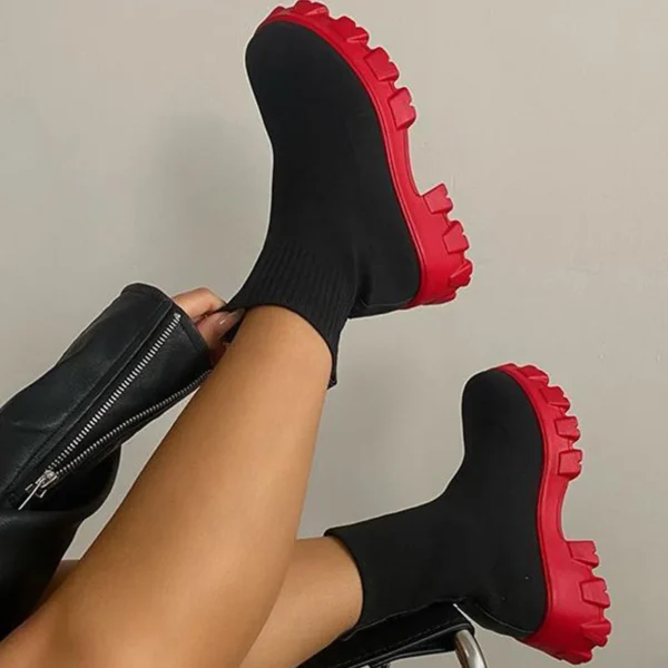 Women Boots Short Knitting Platform Boots Autumn Winter Shoes For Women Ankle Boots Heels White Winter Botas Mujer - Image 5