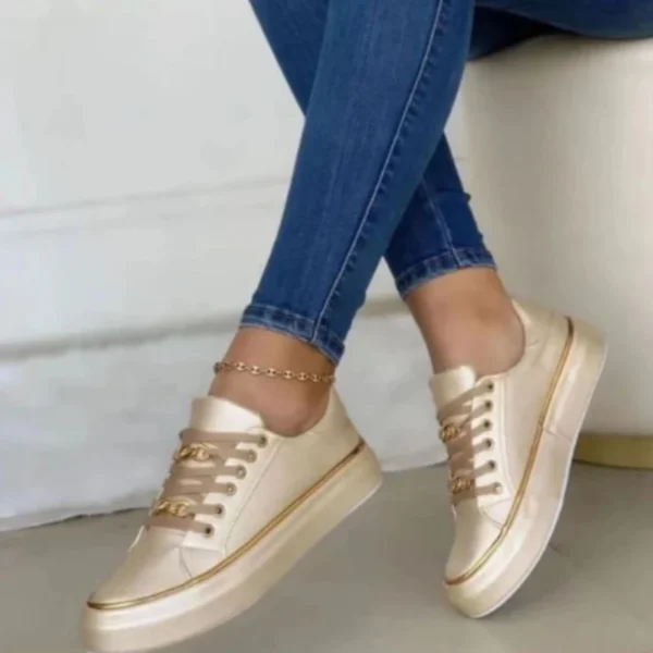 Women's Vulcanized Shoes Large Size Platform Sportstyle Low-top Shoes for Women Leather Lace-up Non-slip Casual Women's Sneakers - Image 3