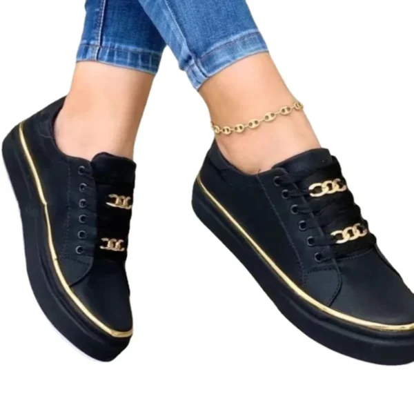 Women's Vulcanized Shoes Large Size Platform Sportstyle Low-top Shoes for Women Leather Lace-up Non-slip Casual Women's Sneakers - Image 4