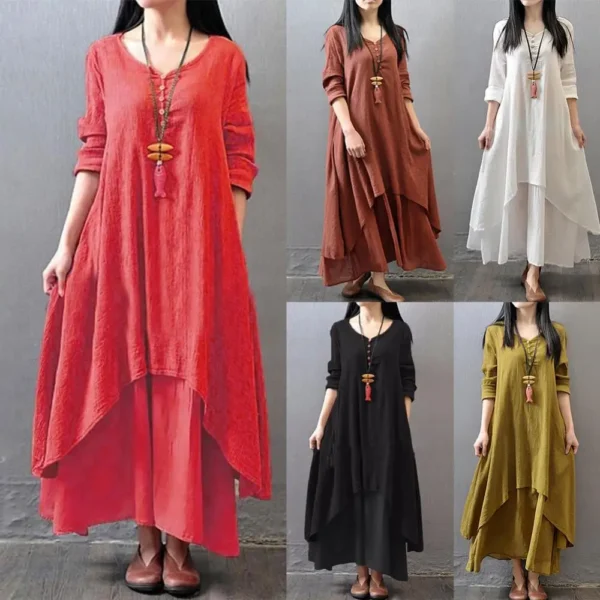 Winter Summer Long Dress Women Long Sleeve Loose V-neck Elegant Dresses Party 2023 New Vintage Chinese Style Dress - Image 2