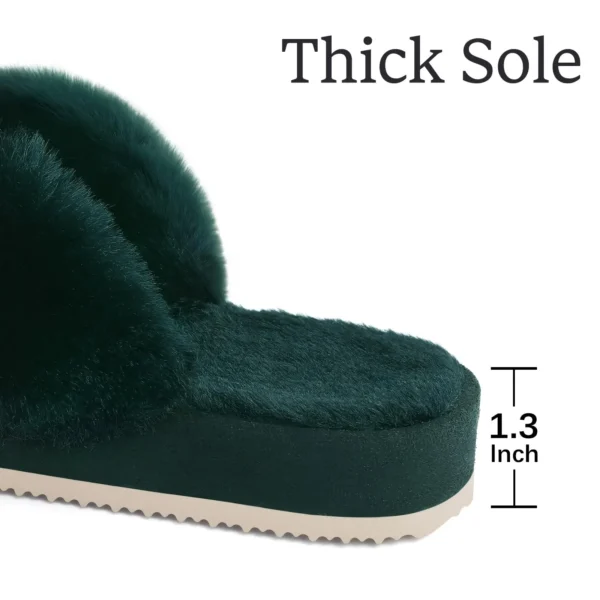 Goosecret Women's Cross Band Fuzzy Slippers Fluffy Open Toe House Slippers Cozy Fur Flat Slides Thick Sole Plush Bedroom Shoes - Image 3