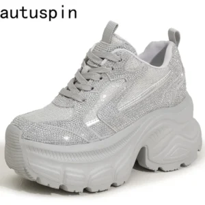 AUTUSPIN Shiny Rhinestone Women's Vulcanize Shoes 2025 Outdoor Fashion Tide Ladies Thick Platform Sneakers Leisure Popular Woman
