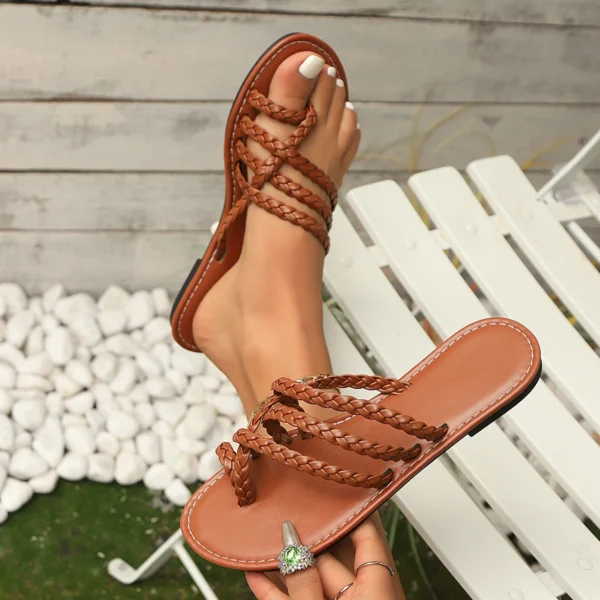 Women Slippers Fashion Casual Flat Sandals Plus Size New Style Braided Shoes for Women Band Roman Beach Sandals Slides Women - Image 2