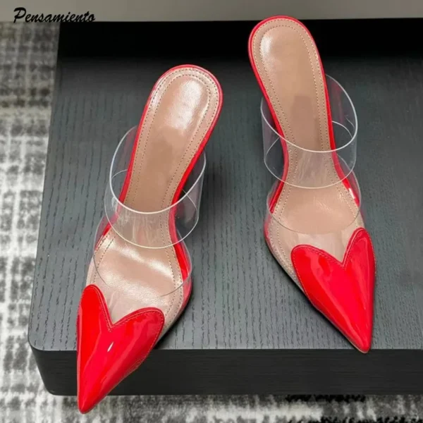Star style Fashion Transparent PVC Mixed-color Women Pumps Elegant Pointed toe Thin High heels Slingbacks Mules Party Prom Shoes