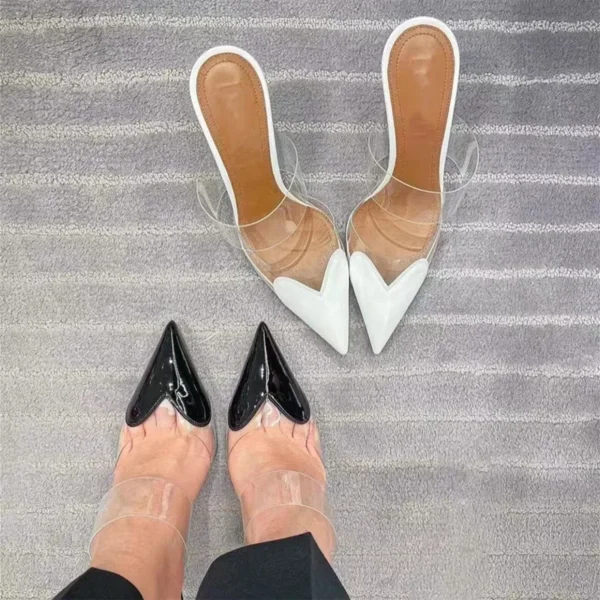 Star style Fashion Transparent PVC Mixed-color Women Pumps Elegant Pointed toe Thin High heels Slingbacks Mules Party Prom Shoes - Image 3