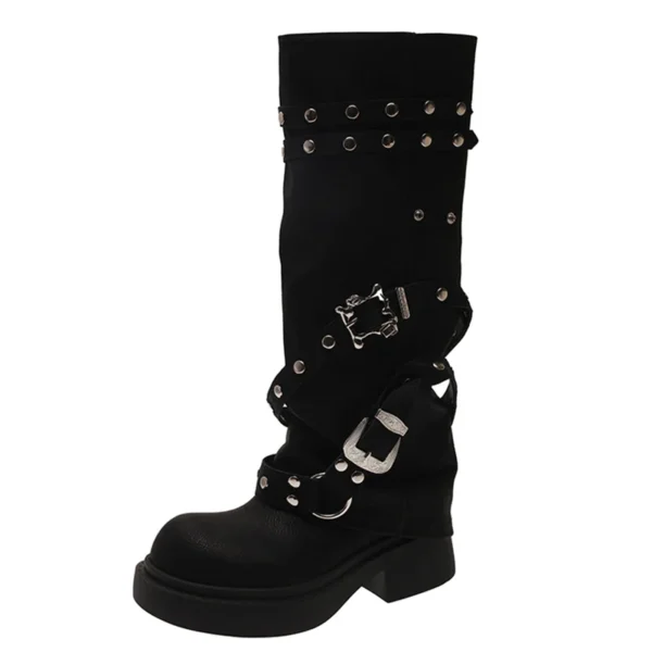 Women Flats Knee High Chelsea Boots Designer Platform Walking Shoes New Trend Motorcycle Boots Fashion Mujer Zapatos - Image 6