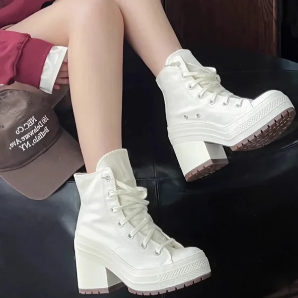 Women's High-heel Shoes Classic High Top Canvas Shoes Designer Platform Sneakers for Women Breathable Casual Shoes Zapatos Mujer - Image 2