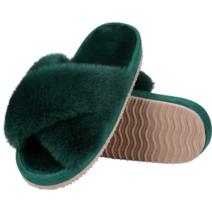 Goosecret Women's Cross Band Fuzzy Slippers Fluffy Open Toe House Slippers Cozy Fur Flat Slides Thick Sole Plush Bedroom Shoes