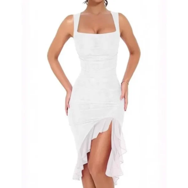 Summer Dresses For WomenSexy Elegant Ruffle Ruched Midi Robe Backless Sleeveless Irregular Club Party Dress Gauze Female Vestido - Image 4
