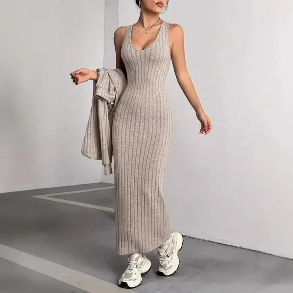 2024 Autumn/Winter New Style Casual Commuting Knitted Long Sleeve Set Hoodie Loose Dress Two Piece Set - Image 2