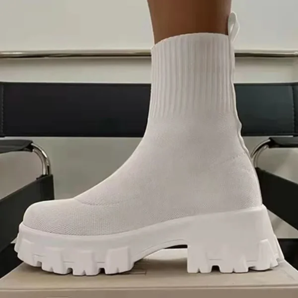 Women Boots Short Knitting Platform Boots Autumn Winter Shoes For Women Ankle Boots Heels White Winter Botas Mujer - Image 2