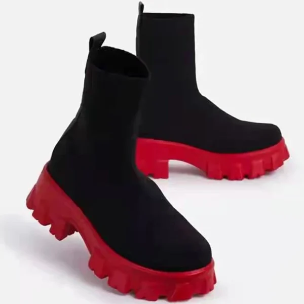 Women Boots Elastic Platform Boots Breathable Spring Summer Heels Botas Mujer Slip On Ankle Boots Elegant Woman Heeled Shoes - Image 5