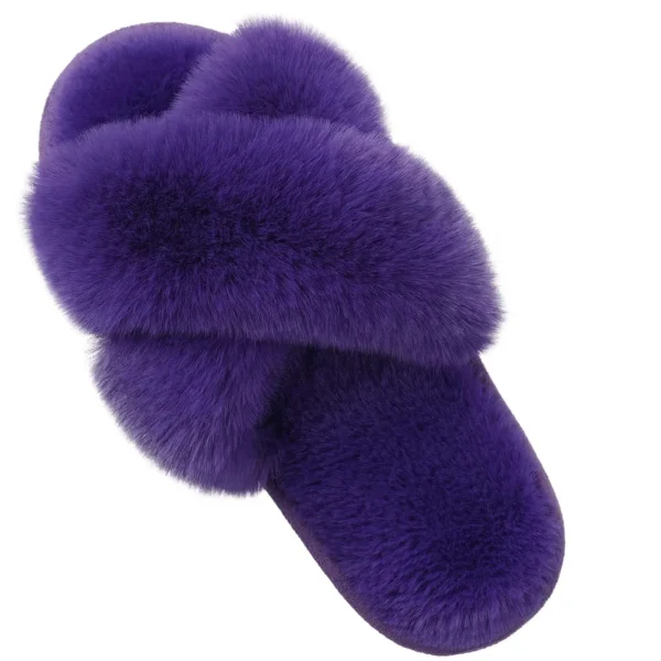 Kidmi Womens Fuzzy Memory Foam Slippers Cross Band Cozy Plush Home Slippers Fluffy Furry Open Toe House Shoes Indoor Slippers