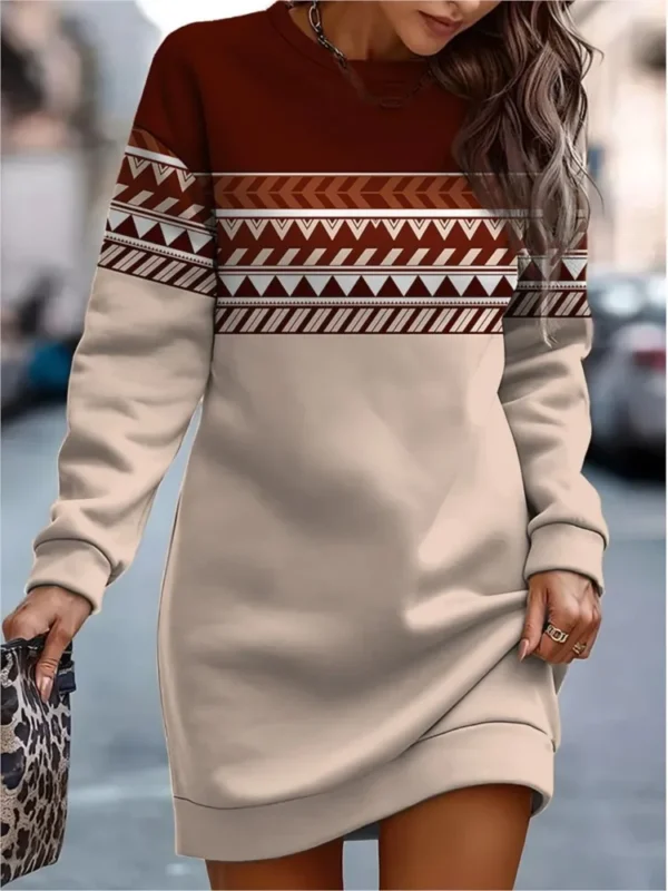 Autumn Winter Sweatshirt Dresses For Women 2023 Fashion Print O Neck Long Sleeve Casual Loose Dress New Woman Sweatshirts Robe - Image 3