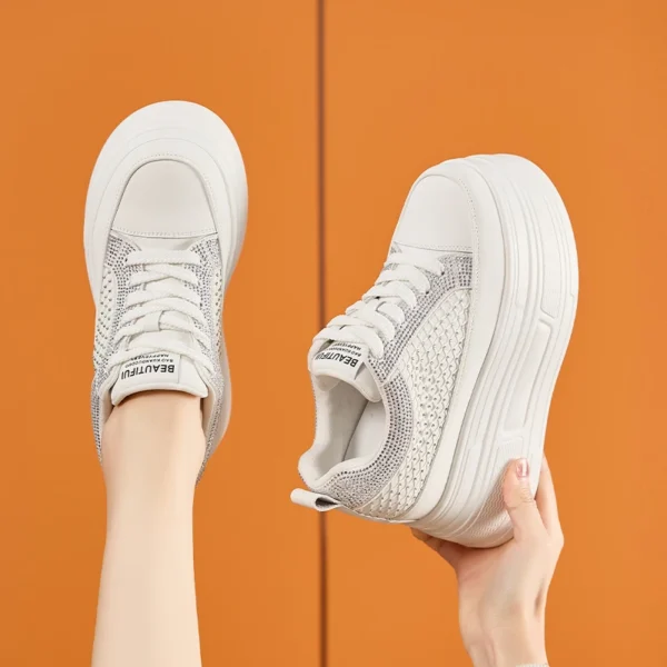 AUTUSPIN 9cm Platforms Chunky Sneakers for Women Leisure Shoes Summer Crystal Splicing Ladies Microfiber Leather Footwear Woman - Image 2