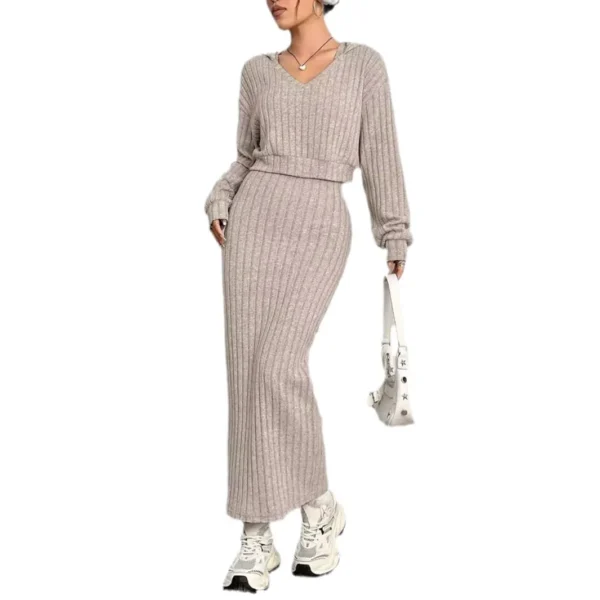 2024 Autumn/Winter New Style Casual Commuting Knitted Long Sleeve Set Hoodie Loose Dress Two Piece Set - Image 4