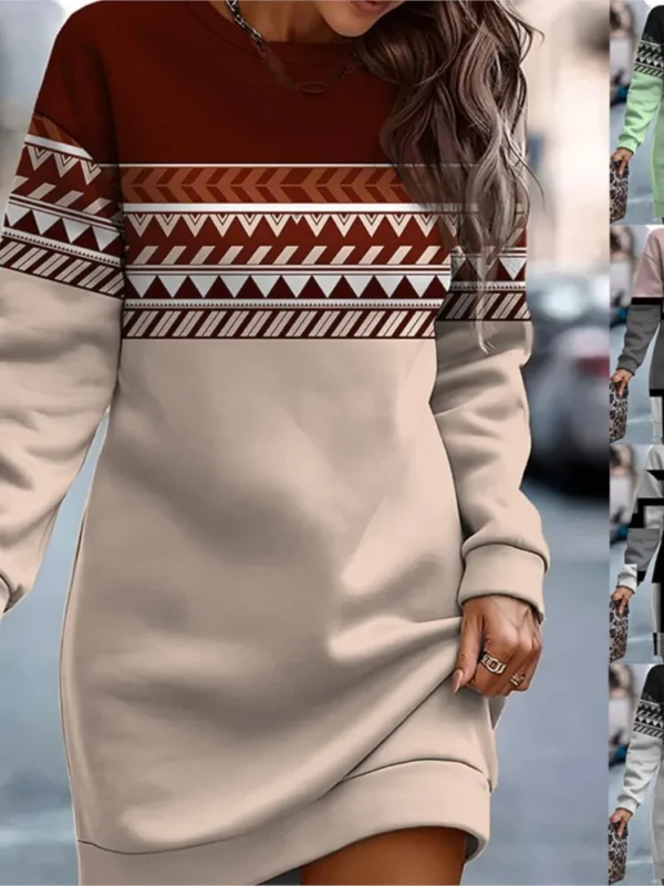 Autumn Winter Sweatshirt Dresses For Women 2023 Fashion Print O Neck Long Sleeve Casual Loose Dress New Woman Sweatshirts Robe - Image 6